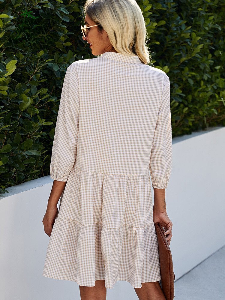 Verina | Geruite Jurk-Zomer Jurken-Calora-Lichtblauw-S-Calora