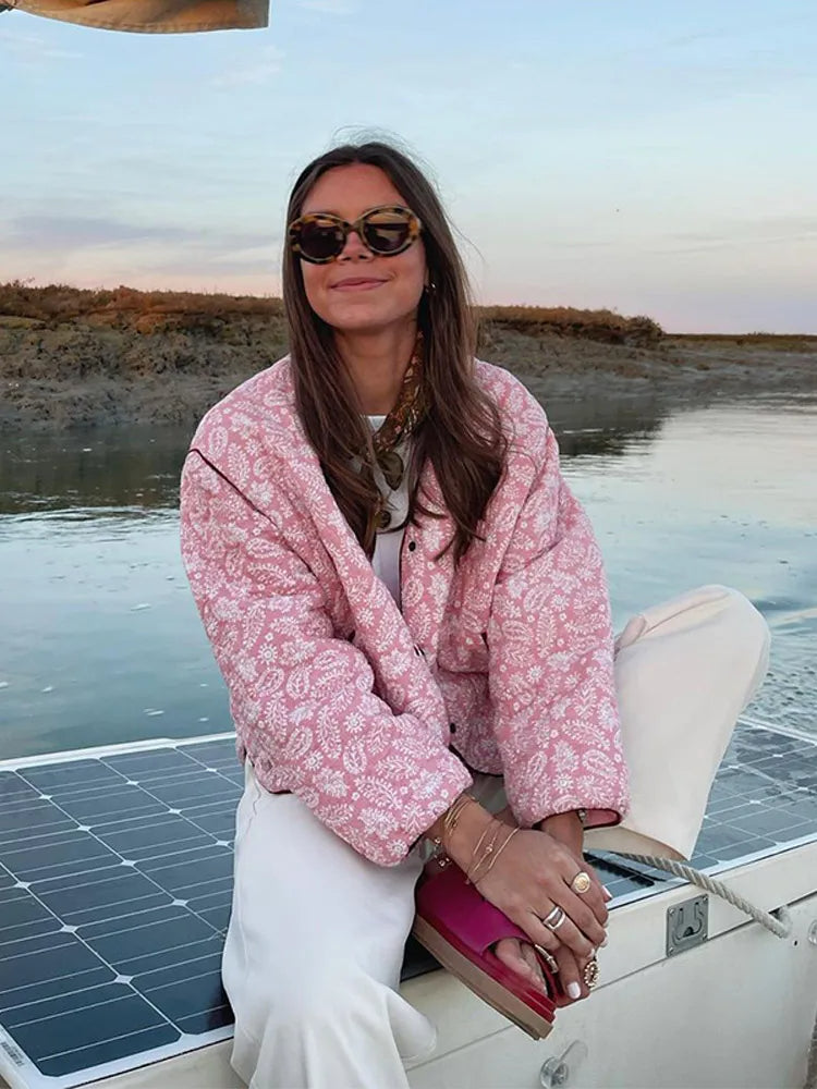 Verina | Roze Zomer Jas - met Print-Zomer Jassen-Calora-Roze-S-Calora