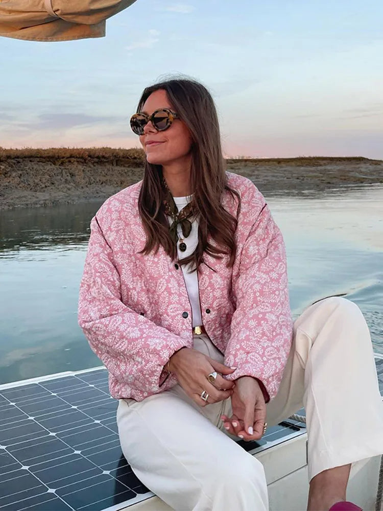 Verina | Roze Zomer Jas - met Print-Zomer Jassen-Calora-Roze-S-Calora