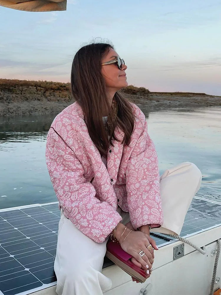 Verina | Roze Zomer Jas - met Print-Zomer Jassen-Calora-Roze-S-Calora