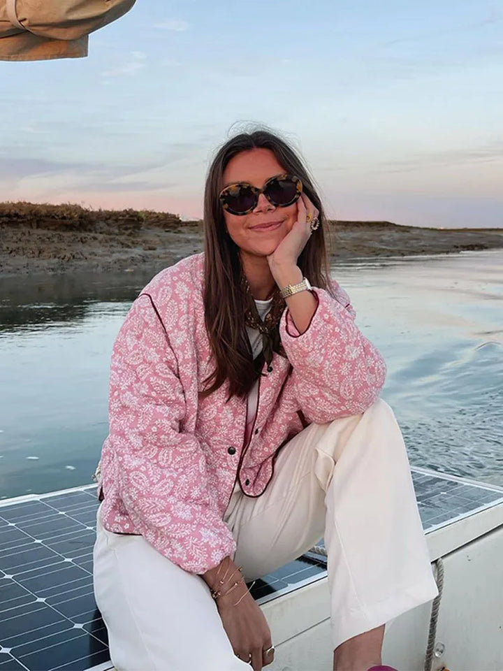 Verina | Roze Zomer Jas - met Print-Zomer Jassen-Calora-Roze-S-Calora