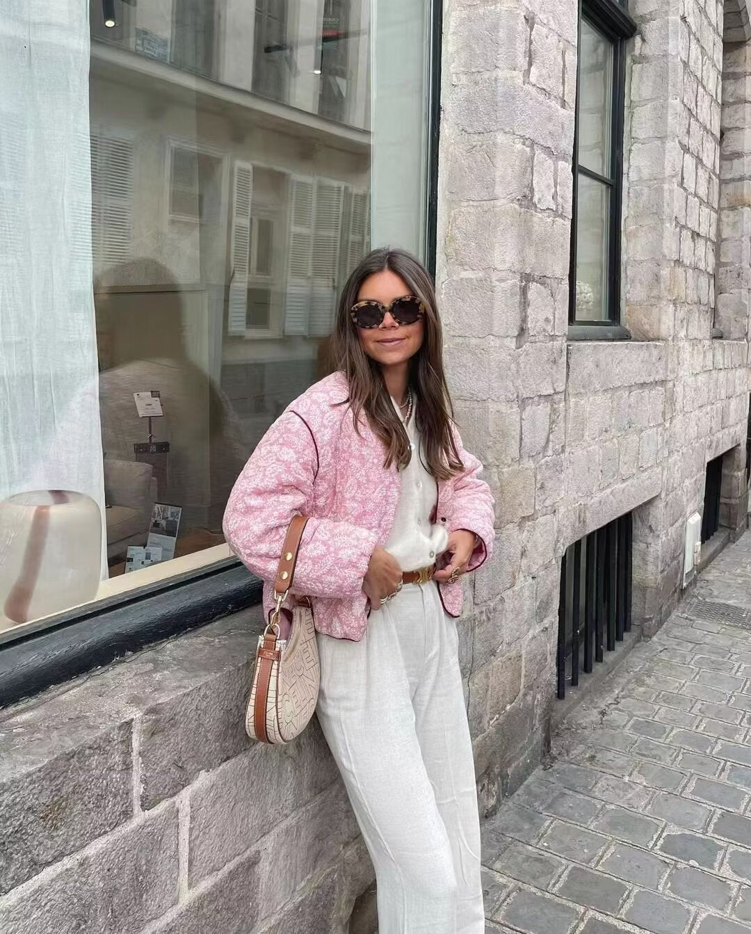 Verina | Roze Zomer Jas - met Print-Zomer Jassen-Calora-Roze-S-Calora
