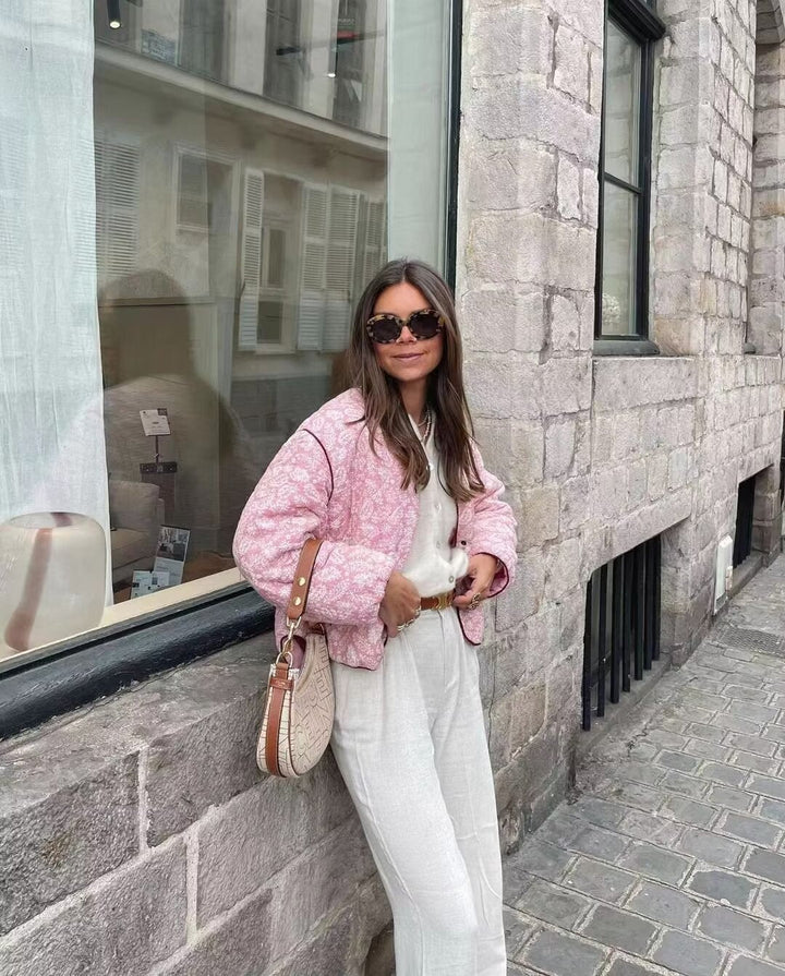 Verina | Roze Zomer Jas - met Print-Zomer Jassen-Calora-Roze-S-Calora
