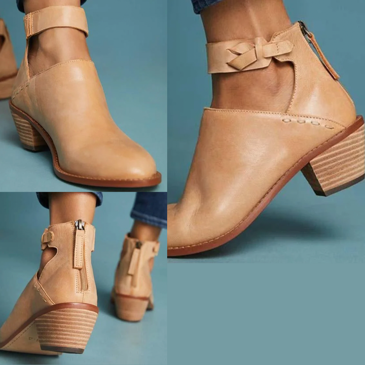 Verisse | Vegan leren Laarzen met Hak & Ritssluiting-Laarzen-Calora-Beige-35-Calora