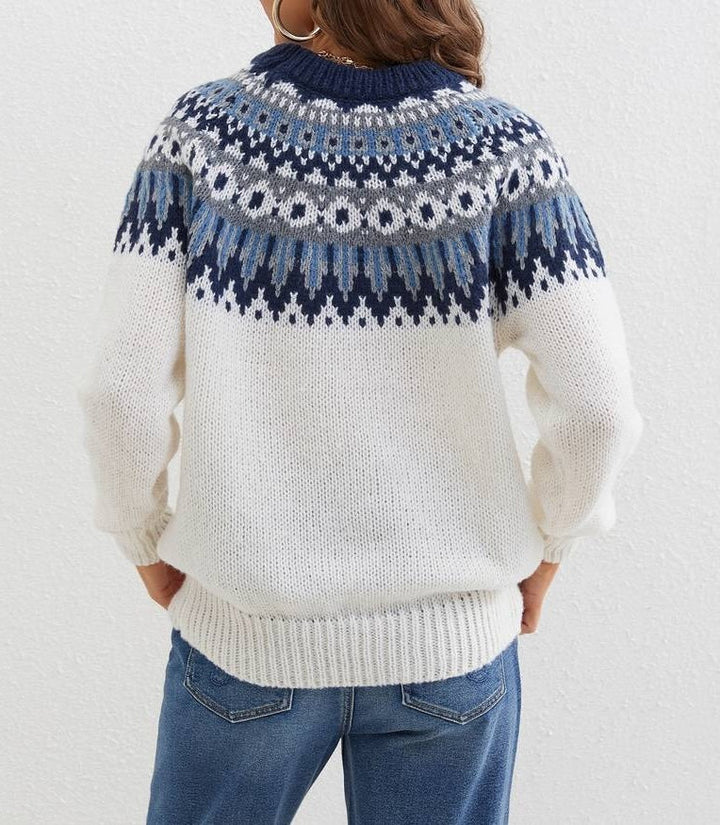 Versalina | Stijlvolle trui met etnisch patroon-Blazers & Vesten-Calora-Blauw-S-Calora