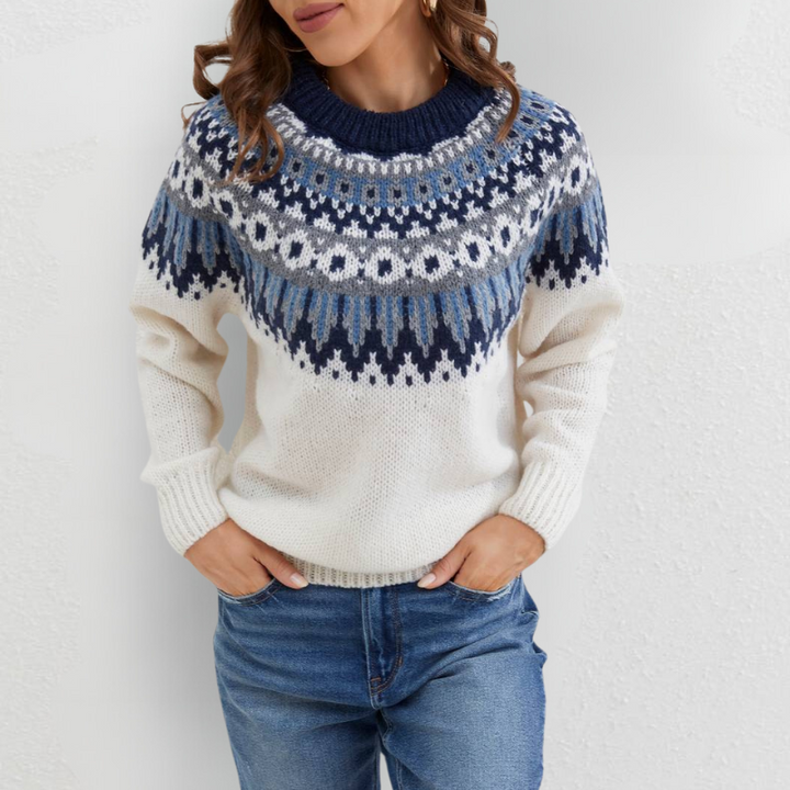 Versalina | Stijlvolle trui met etnisch patroon-Blazers & Vesten-Calora-Blauw-S-Calora