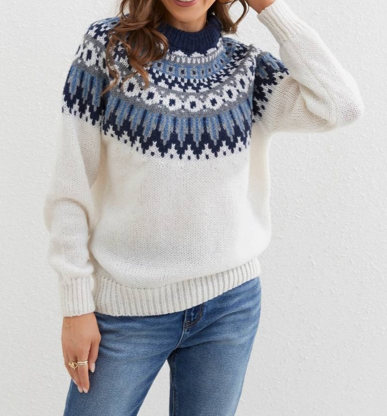 Versalina | Stijlvolle trui met etnisch patroon-Blazers & Vesten-Calora-Blauw-S-Calora