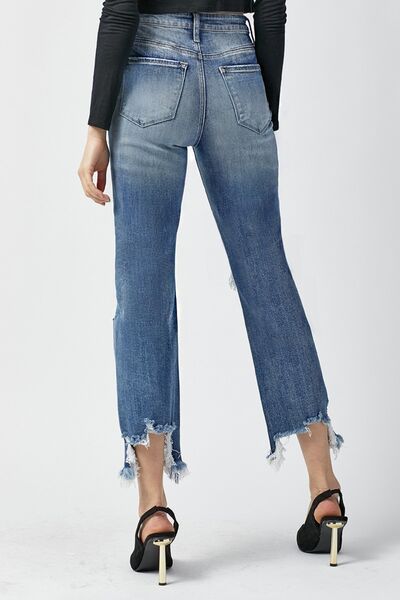 Vianne | Hoge taille distressed cropped straight Spijkerbroek-Wijde Broeken-Calora-S-Calora