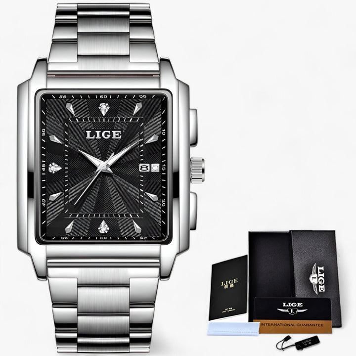 Vierkant Waterdicht premium Horloge-Horloges-Calora-Zilver Zwart-Calora