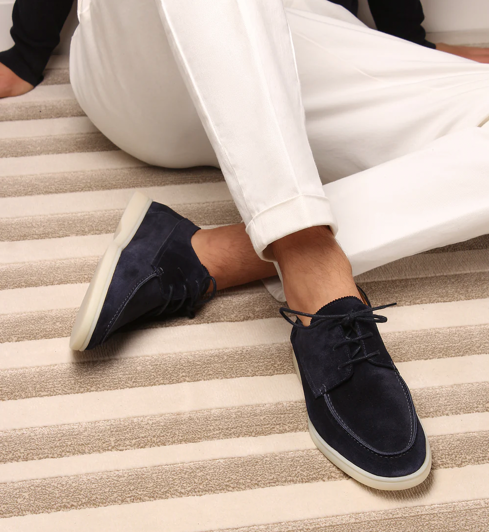 Vincenzo | Comfortabele Suede Leren Loafers witte zool-Loafers-Calora-Donkerblauw-39-Calora