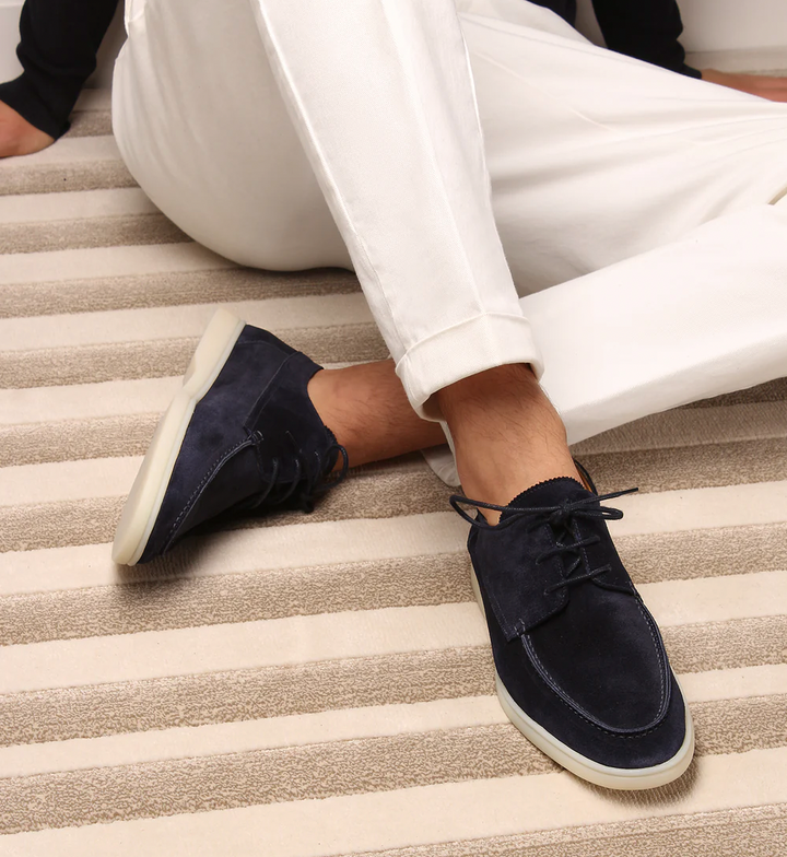 Vincenzo | Comfortabele Suede Leren Loafers witte zool-Loafers-Calora-Donkerblauw-39-Calora