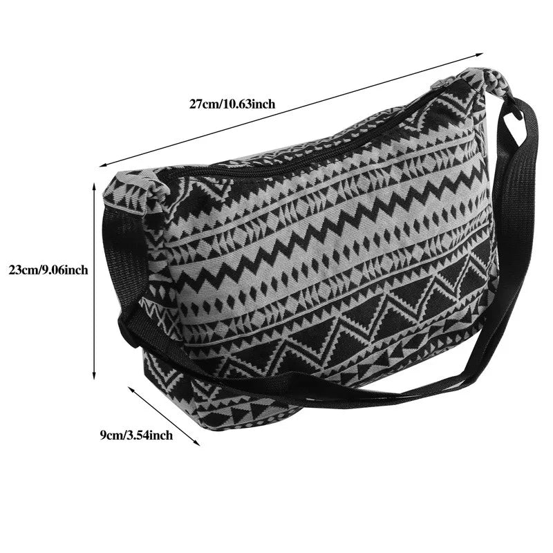 Vintage Boho Canvas Hand en Schoudertas met print-Handtassen-Calora-Paars-Calora