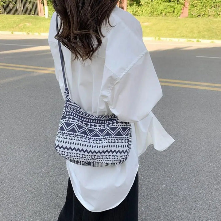 Vintage Boho Canvas Hand en Schoudertas met print-Handtassen-Calora-Paars-Calora