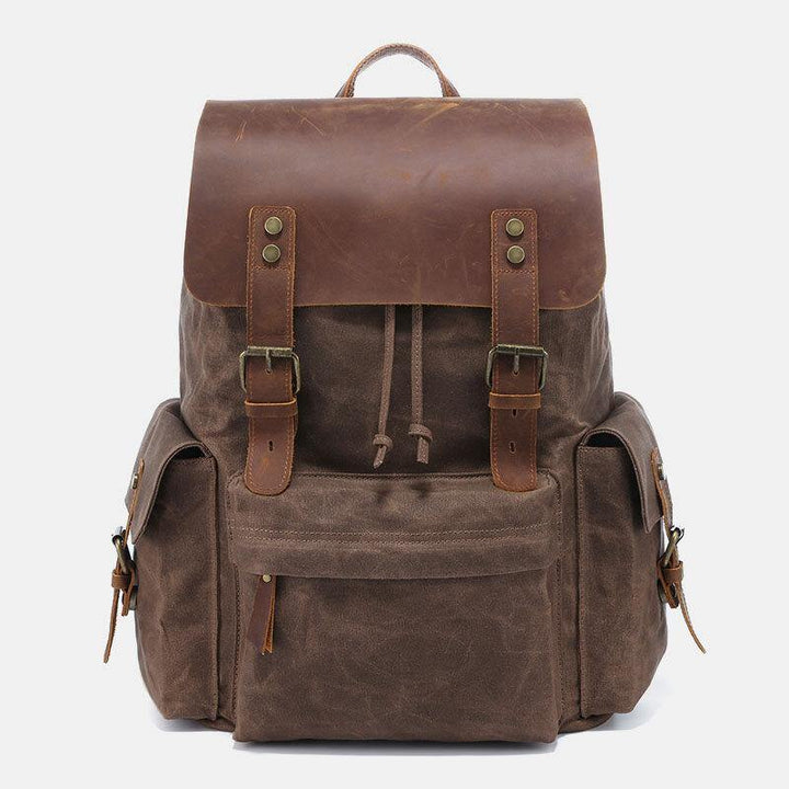 Vintage Bruine Laptoprugzak van Canvas en Leer-Schoudertassen-Calora-Grijs-Calora