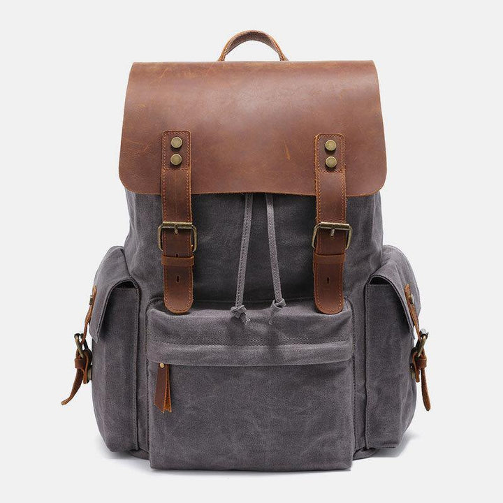 Vintage Bruine Laptoprugzak van Canvas en Leer-Schoudertassen-Calora-Grijs-Calora
