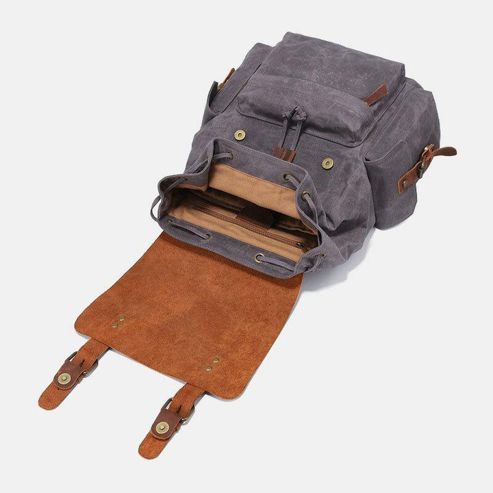 Vintage Bruine Laptoprugzak van Canvas en Leer-Schoudertassen-Calora-Grijs-Calora