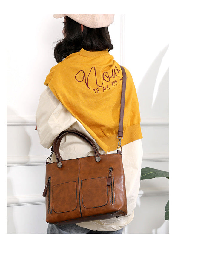 Vintage Leren Herfst Schoudertas voor Dames-Schoudertassen-Calora-Bruin-Calora