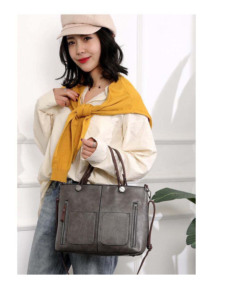 Vintage Leren Herfst Schoudertas voor Dames-Schoudertassen-Calora-Bruin-Calora
