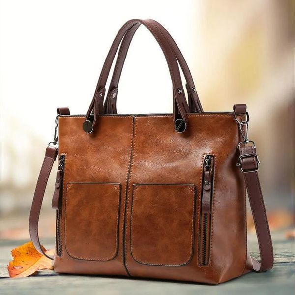 Vintage Leren Herfst Schoudertas voor Dames-Schoudertassen-Calora-Bruin-Calora