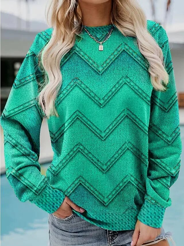 Vintage ronde hals trui met print-Blazers & Vesten-Calora-Groen-XS-Calora