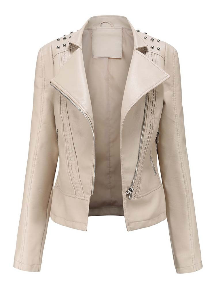 Vita | Stijlvolle PU leren jas voor dames-Leren Jassen-Calora-Beige-S-Calora