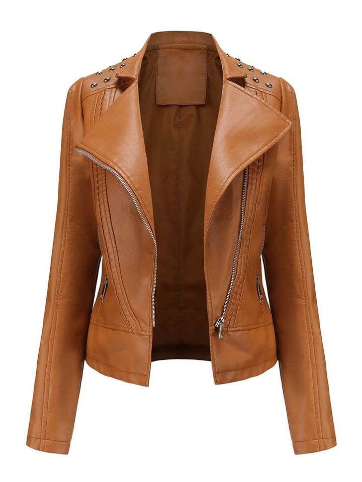 Vita | Stijlvolle PU leren jas voor dames-Leren Jassen-Calora-Khaki-S-Calora