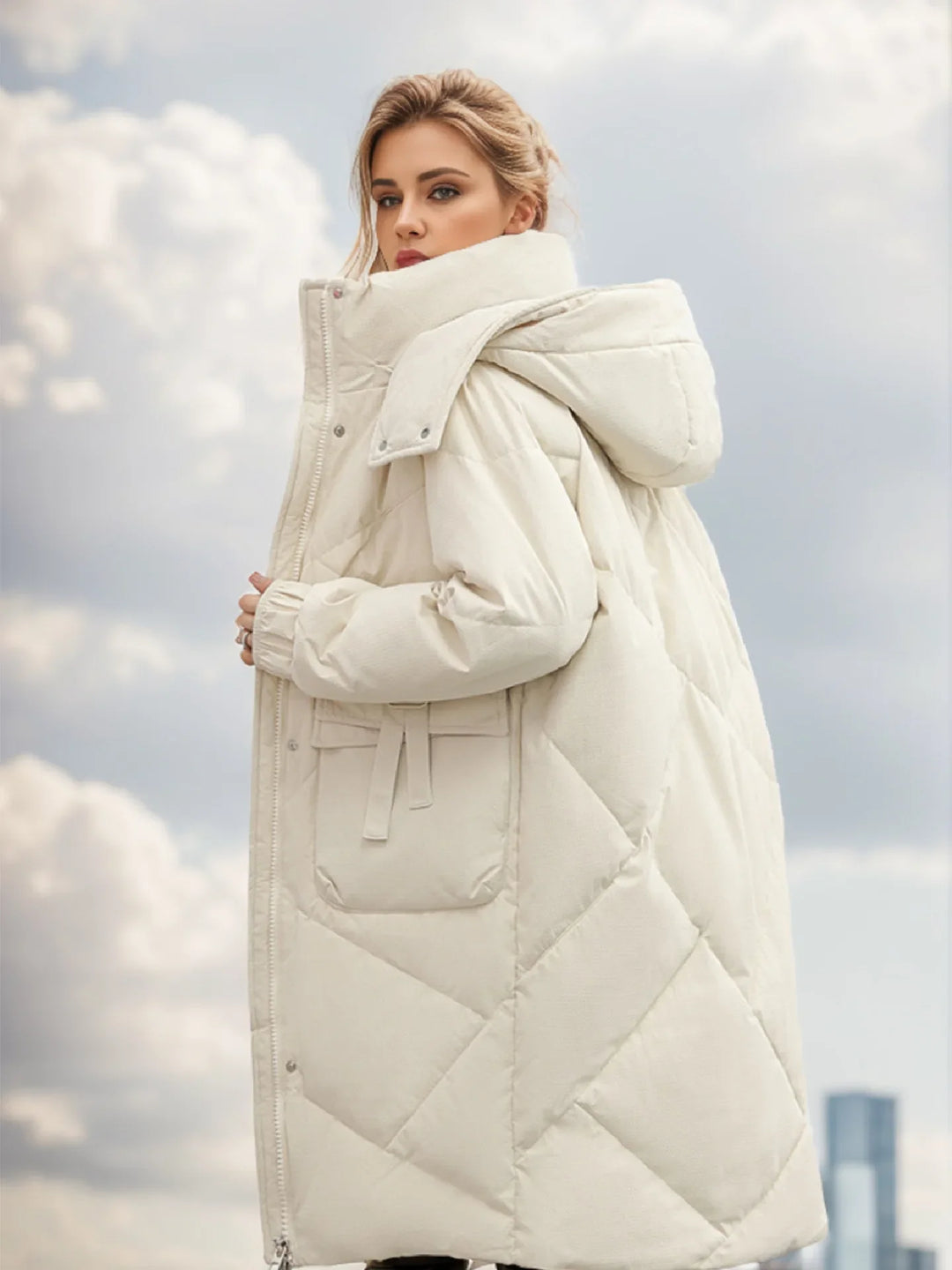 Vivana | Lange dikke warme katoenen winterparka voor dames-Zomer Jassen-Calora-Wit-S-Calora