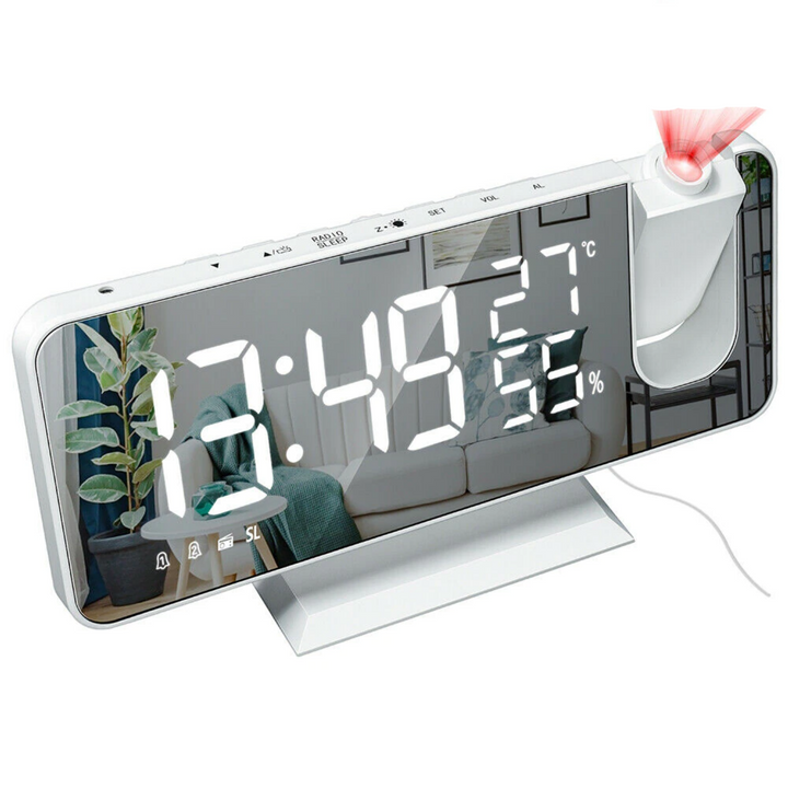 CALORA_ Voltify | Alarmklok met LED Scherm - 180° Projector - USB lader