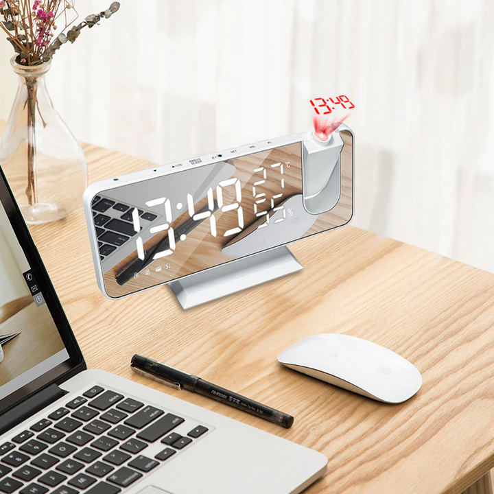 CALORA_ Voltify | Alarmklok met LED Scherm - 180° Projector - USB lader