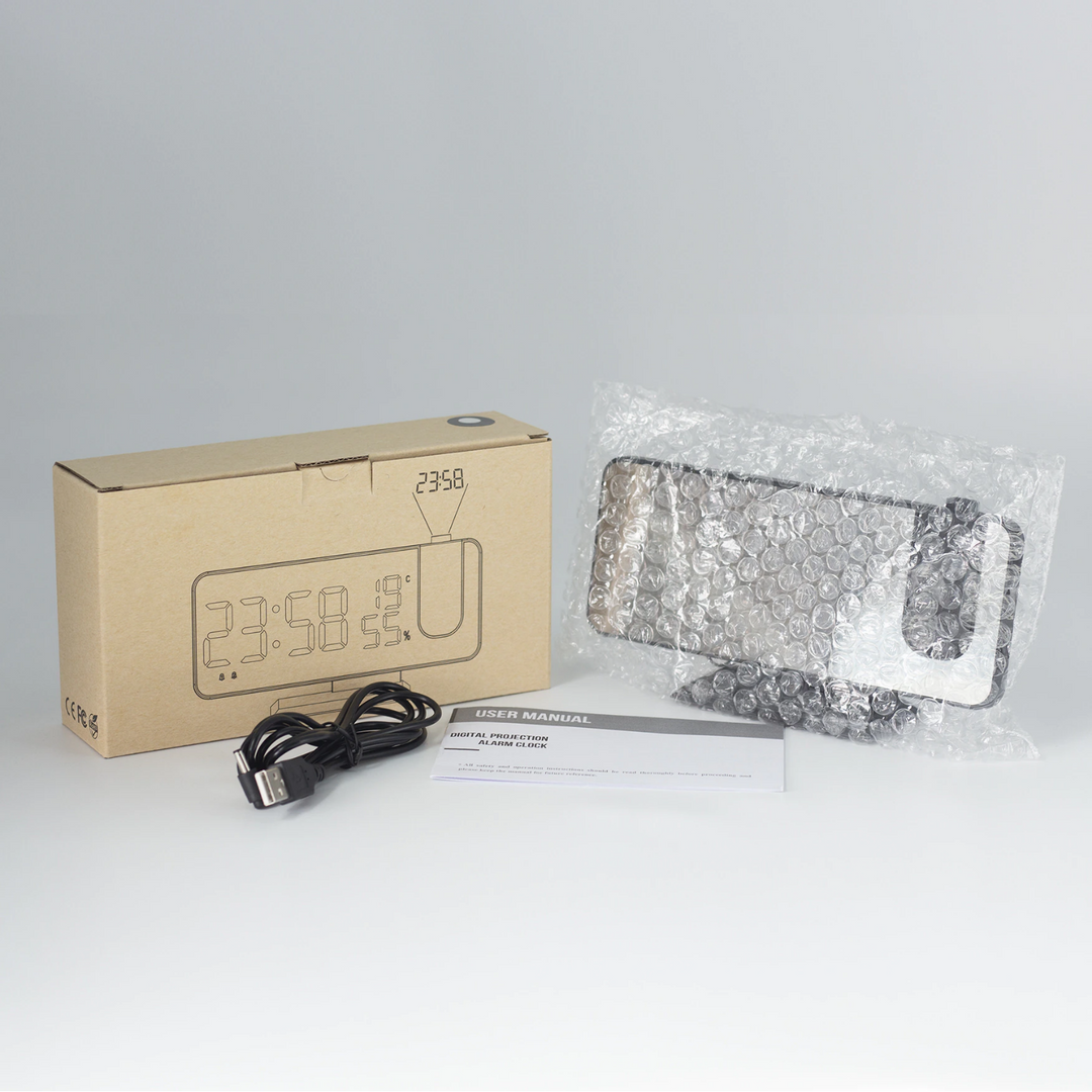 CALORA_ Voltify | Alarmklok met LED Scherm - 180° Projector - USB lader