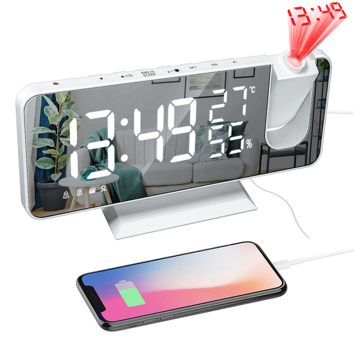CALORA_ Voltify | Alarmklok met LED Scherm - 180° Projector - USB lader