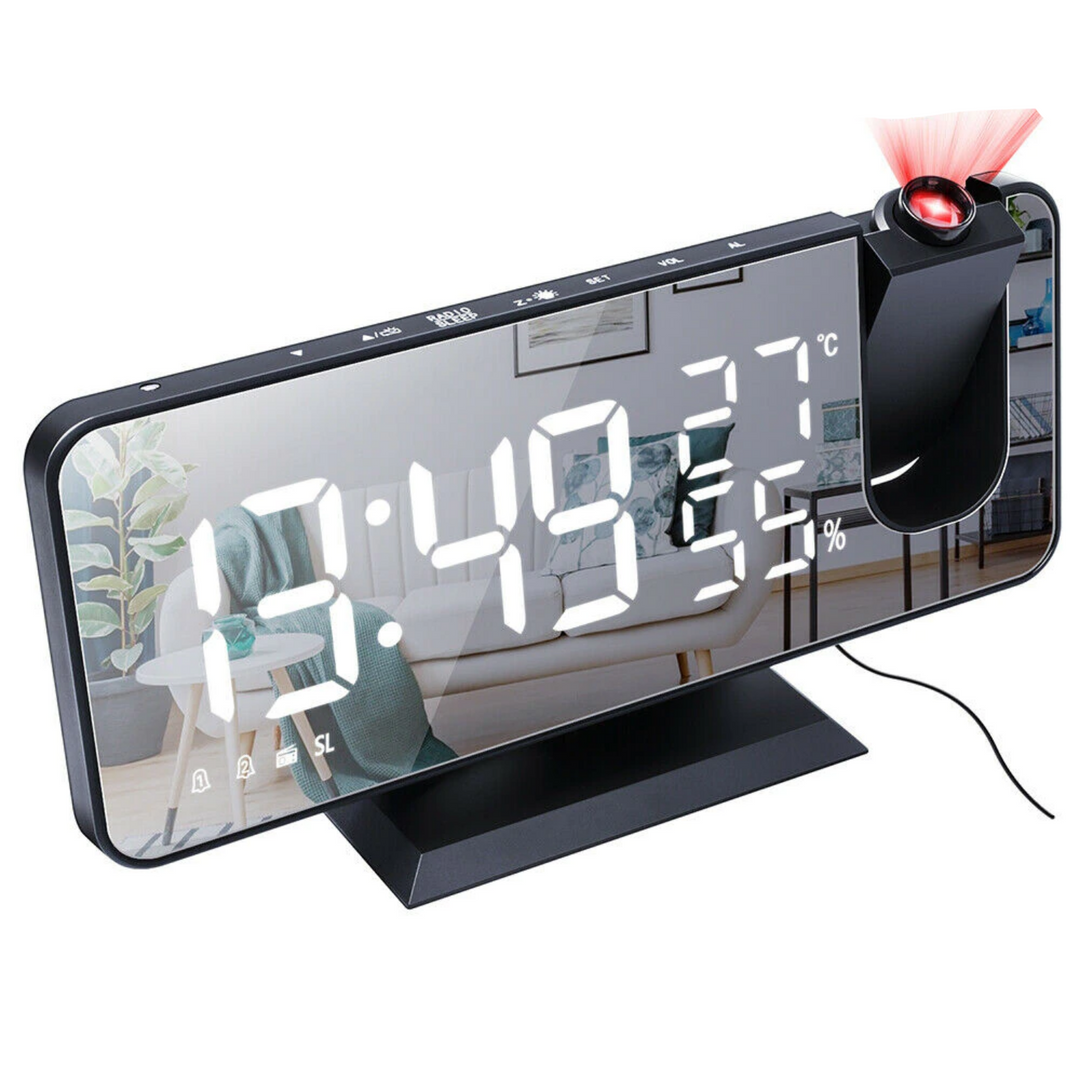 CALORA_ Voltify | Alarmklok met LED Scherm - 180° Projector - USB lader