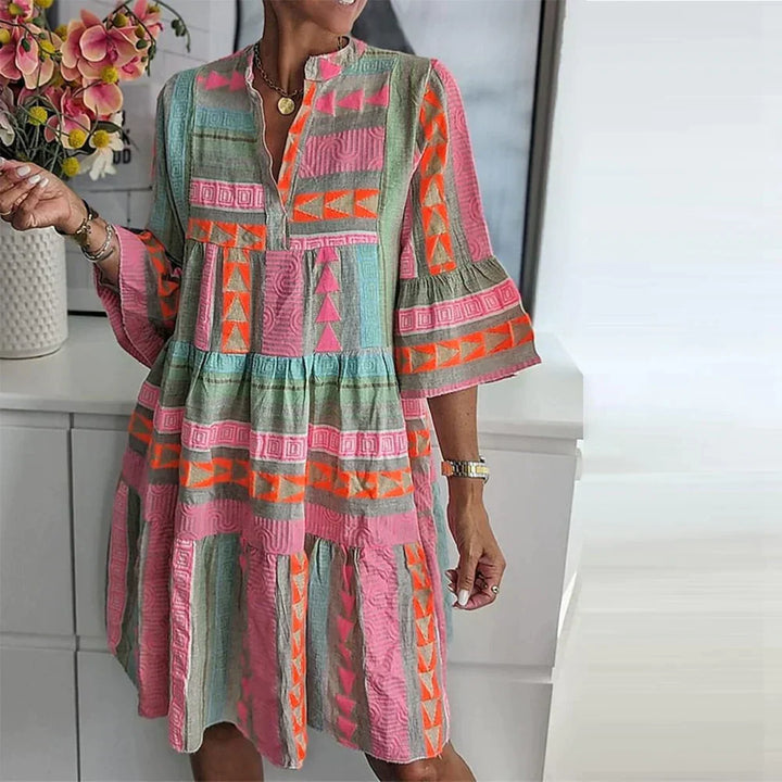 CALORA_ Vrouwen Bohemian Midi Jurk met Losse Pasvorm en Gelaagde Rokken