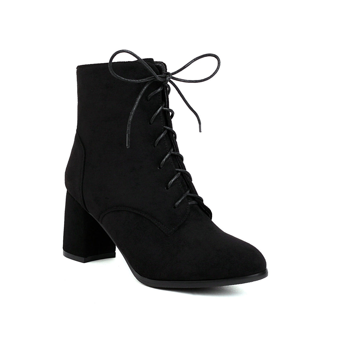 CALORA_ Vrouwen Frosted Korte Laarzen met Veters en Chunky Hak voor Comfort
