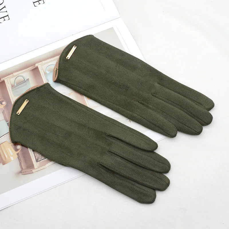 Vrouwen Herfst Winter Touchscreen Dunne Kasjmier Effen Handschoenen-Handtassen-Calora-army green-One Size-Calora