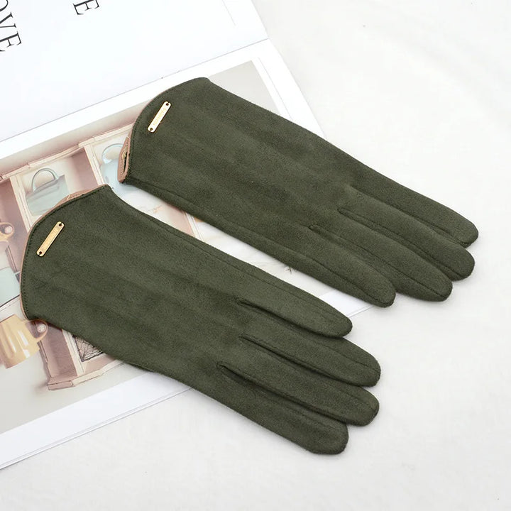 Vrouwen Herfst Winter Touchscreen Dunne Kasjmier Effen Handschoenen-Handtassen-Calora-army green-One Size-Calora