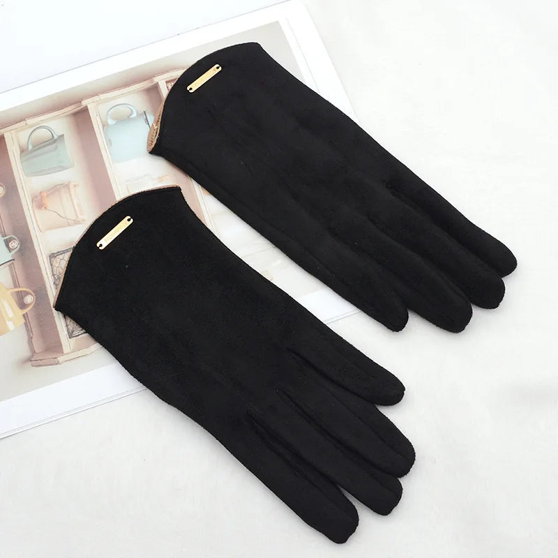 Vrouwen Herfst Winter Touchscreen Dunne Kasjmier Effen Handschoenen-Handtassen-Calora-black-One Size-Calora