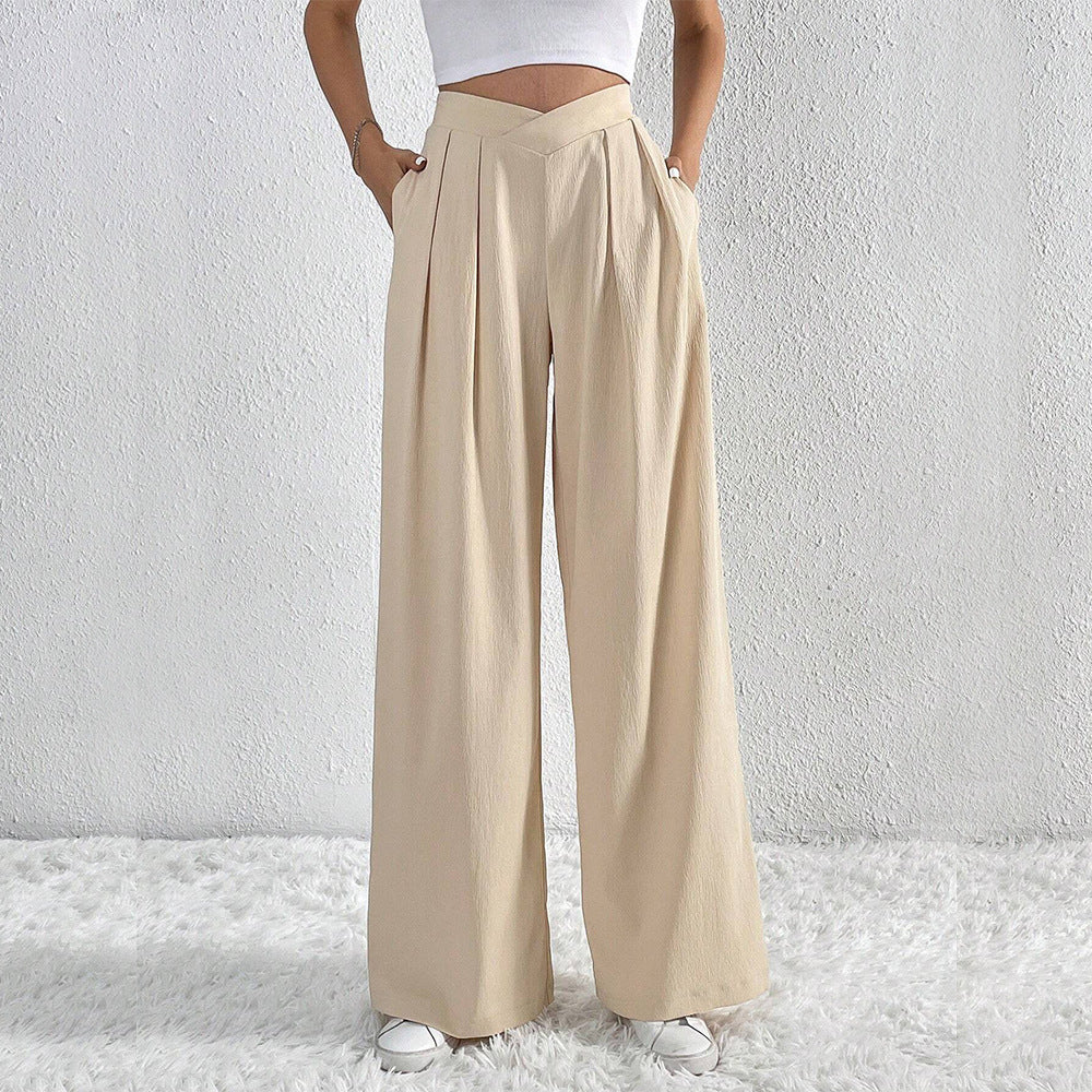 CALORA_ Vrouwen Wijde Pantalons Hoge Taille Met Plissé Voorkant en Lichtgewicht Fit