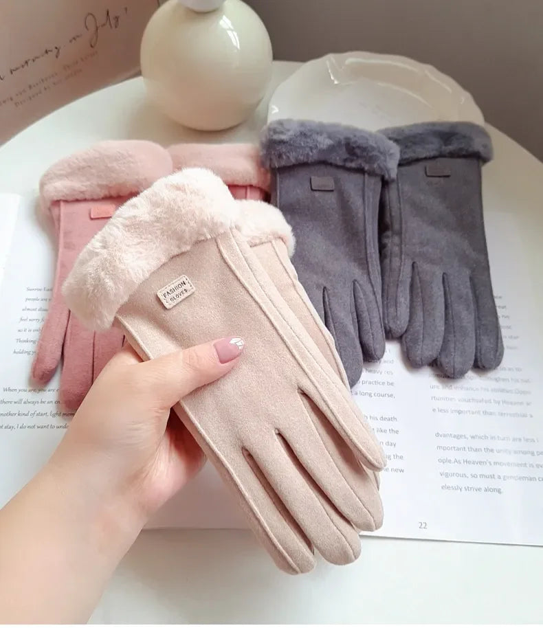 Vrouwen Winter Dikke Pluche Handschoenen-Handtassen-Calora-Beige-Calora