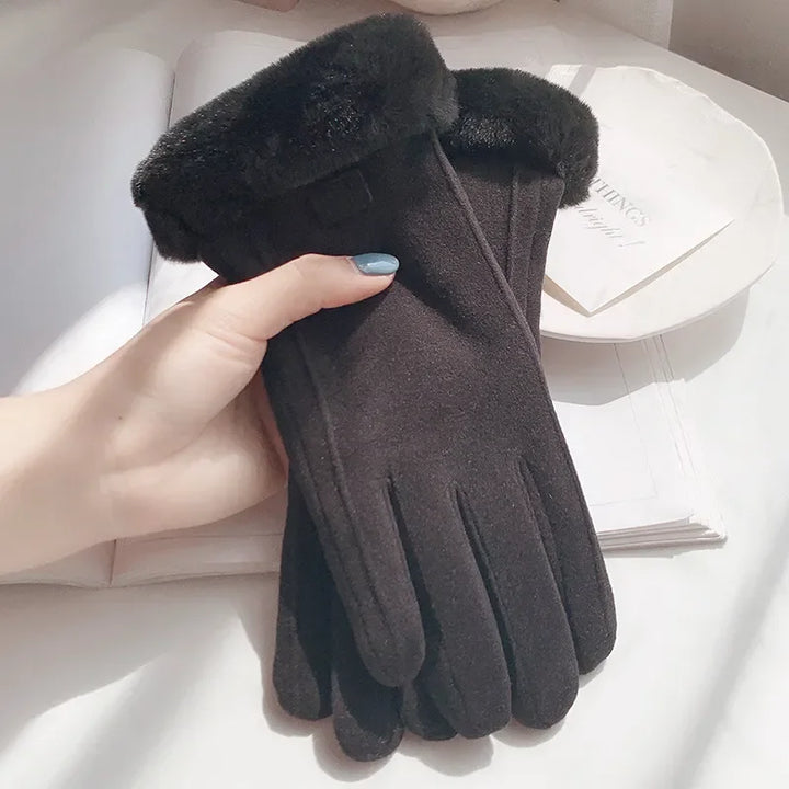 Vrouwen Winter Dikke Pluche Handschoenen-Handtassen-Calora-Zwart-Calora