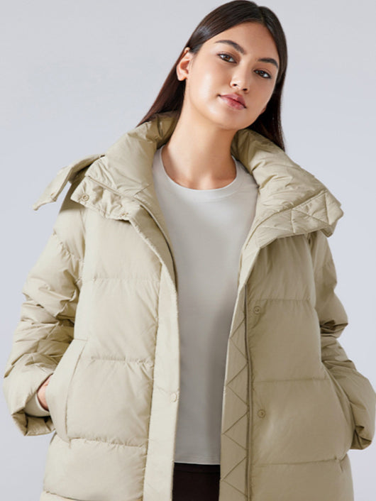 CALORA_ Warm Gewatteerde Donzen Jas voor Dames met Capuchon