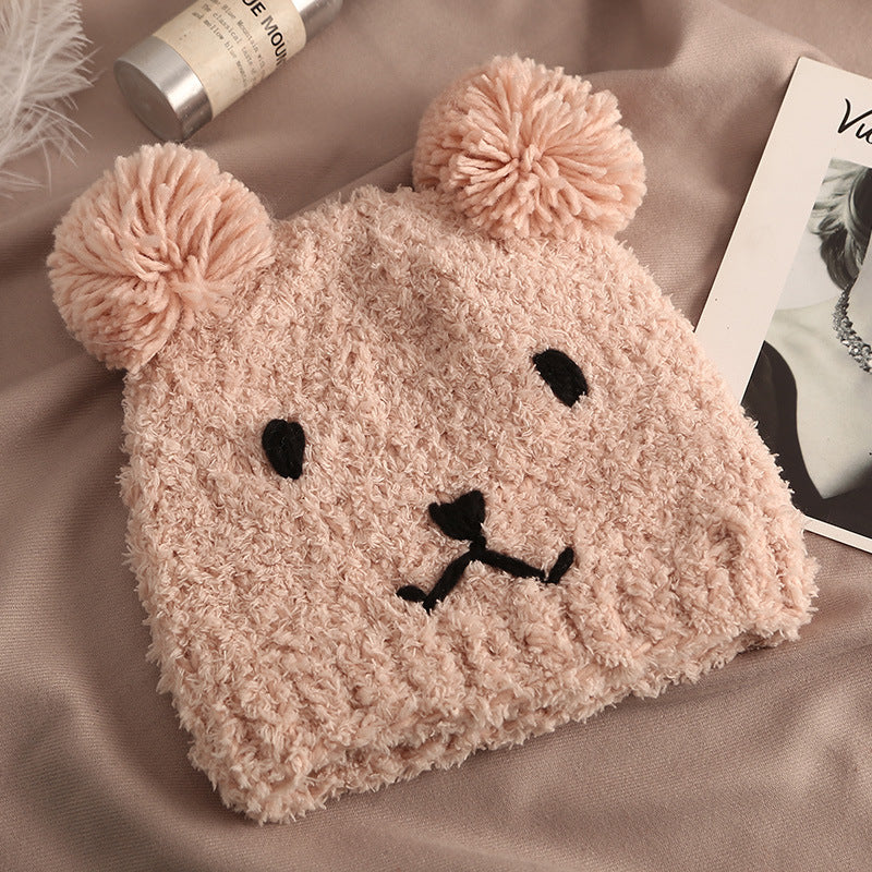 CALORA_ Warm Winddichte Pluche Muts met Beer Ontwerp