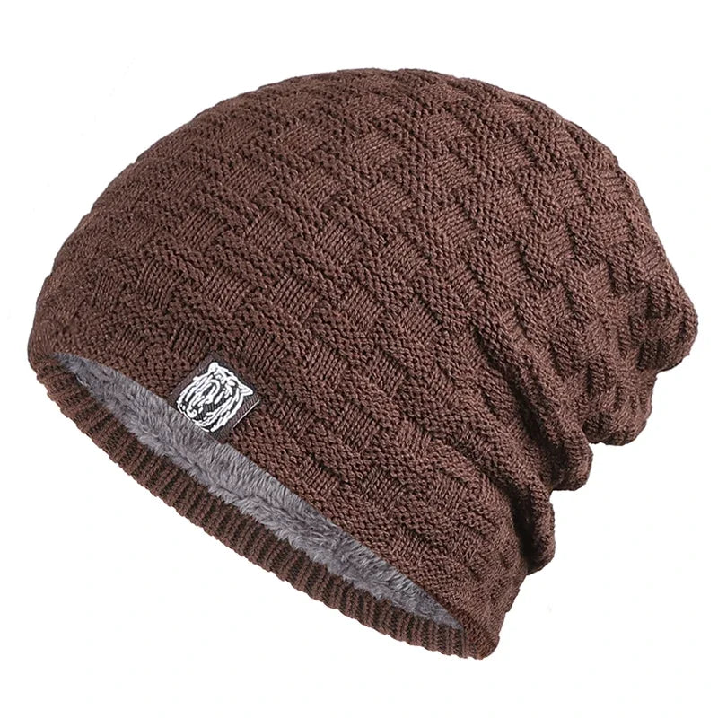 Warme gebreide Beanie Fiets Muts-Petten-Calora-Bruin-One Size-Calora