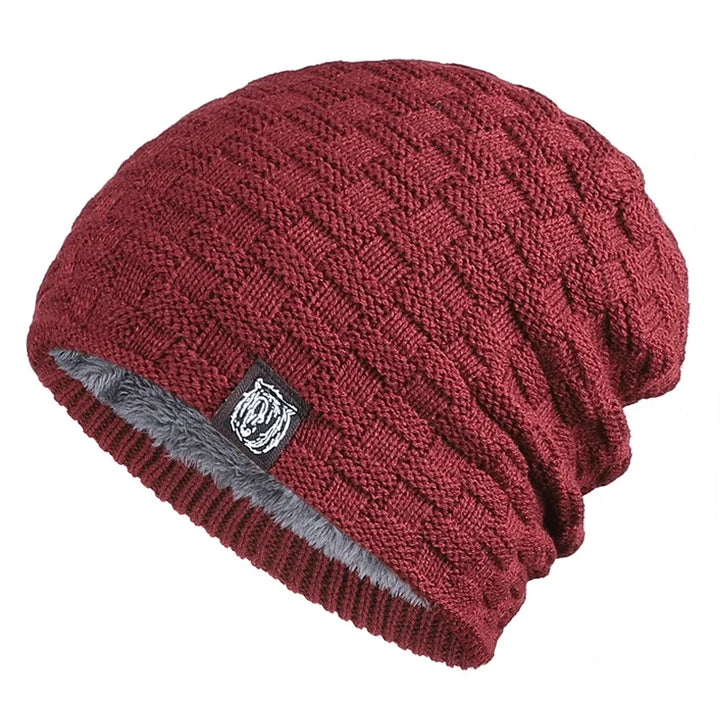 Warme gebreide Beanie Fiets Muts-Petten-Calora-Donkerrood-One Size-Calora