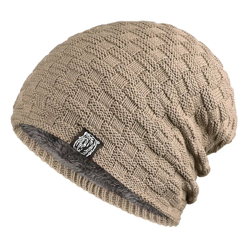 Warme gebreide Beanie Fiets Muts-Petten-Calora-Khaki-One Size-Calora
