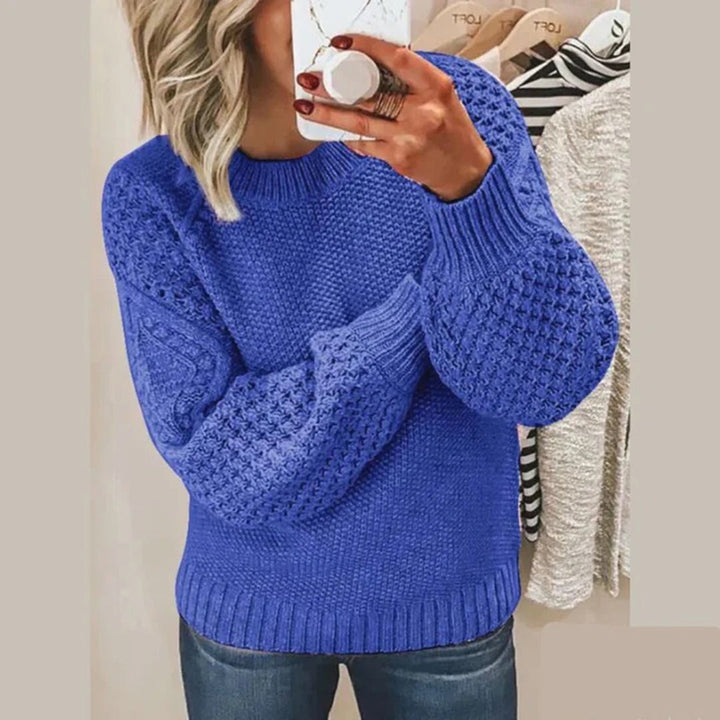Warme Gebreide trui met ronde hals voor dames-Blazers & Vesten-Calora-Blauw-S-Calora