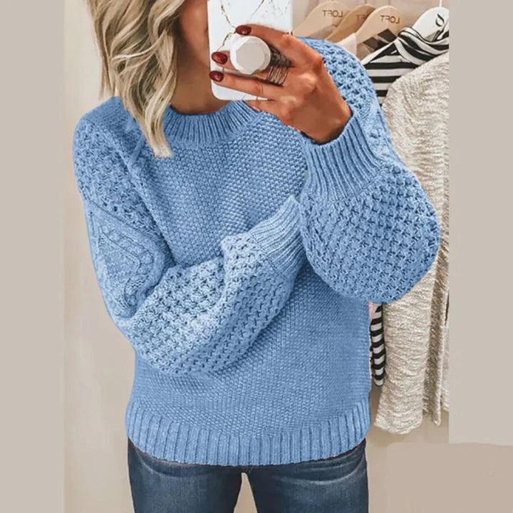 Warme Gebreide trui met ronde hals voor dames-Blazers & Vesten-Calora-Hemelsblauw-S-Calora