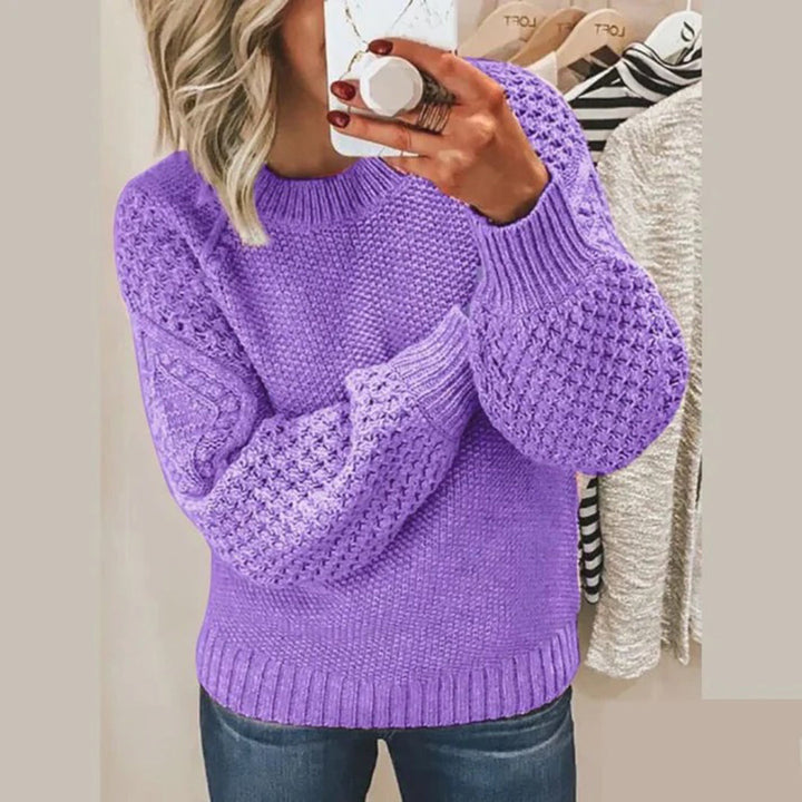 Warme Gebreide trui met ronde hals voor dames-Blazers & Vesten-Calora-Paars-S-Calora