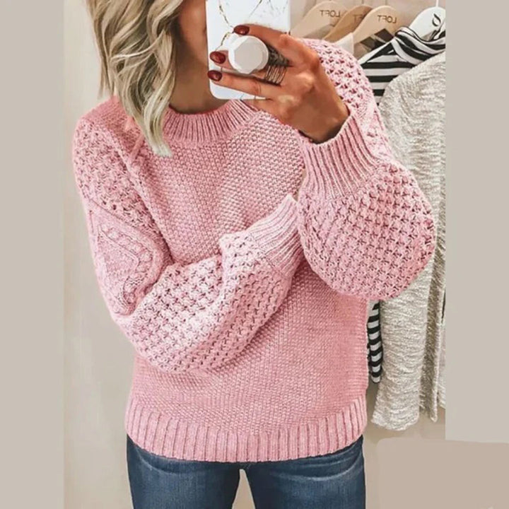 Warme Gebreide trui met ronde hals voor dames-Blazers & Vesten-Calora-Roze-S-Calora