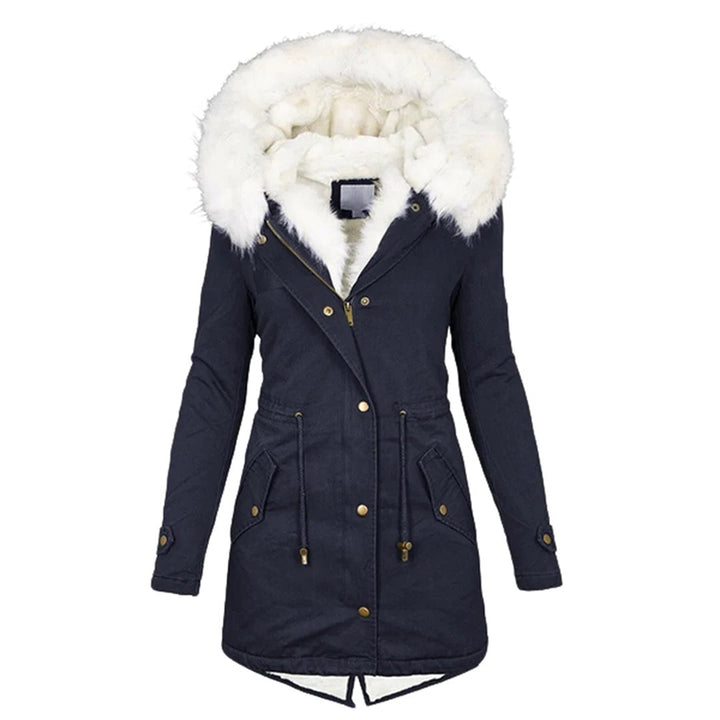 Warme Lange Winterjas met Capuchon voor Dames-Zomer Jassen-Calora-Blauw-S-Calora